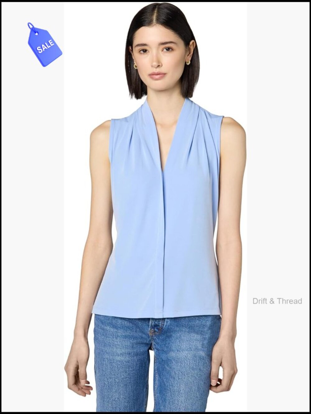 Sleeveless V-Neck Knit Top Lightweight Polyester Spandex Office Wear